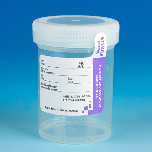 Globe Scientific Container: Tite-Rite, 120mL (4oz), PP, STERILE, Attached Natural Screw Cap, ID Label with Tab Seal, Graduated Containers; Leak Resistant; transport